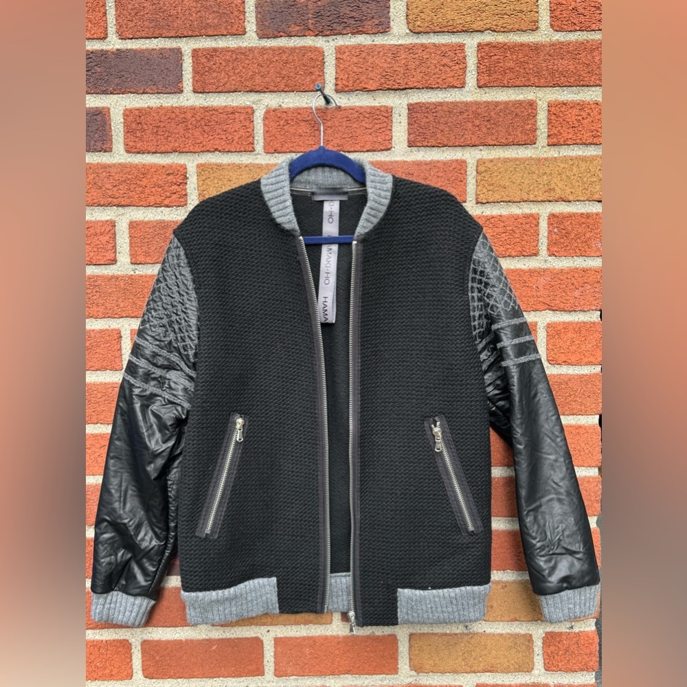 Sweater with zipper wool and leather blens